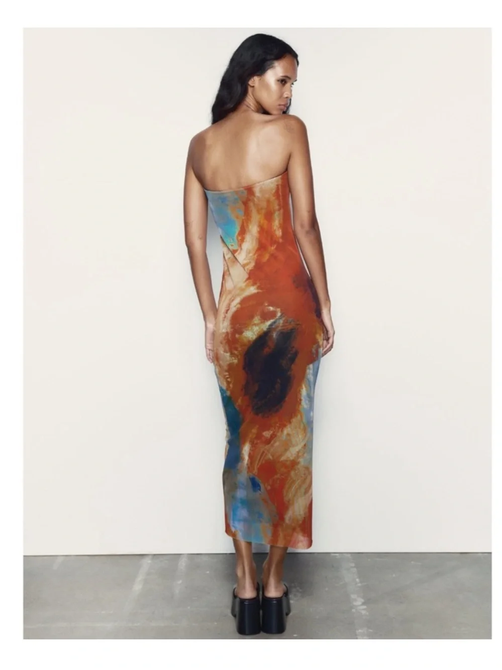 Zara Strapless Printed Fitted Mesh Dress - Picture 7 of 12